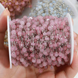 1M Crystal Stone Beads Chains Stainless Steel Pink Beaded Chain DIY Jewelry