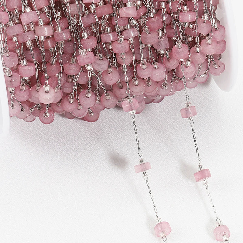 1M Crystal Stone Beads Chains Stainless Steel Pink Beaded Chain DIY Jewelry