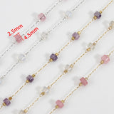 1M Crystal Stone Beads Chains Stainless Steel Pink Beaded Chain DIY Jewelry