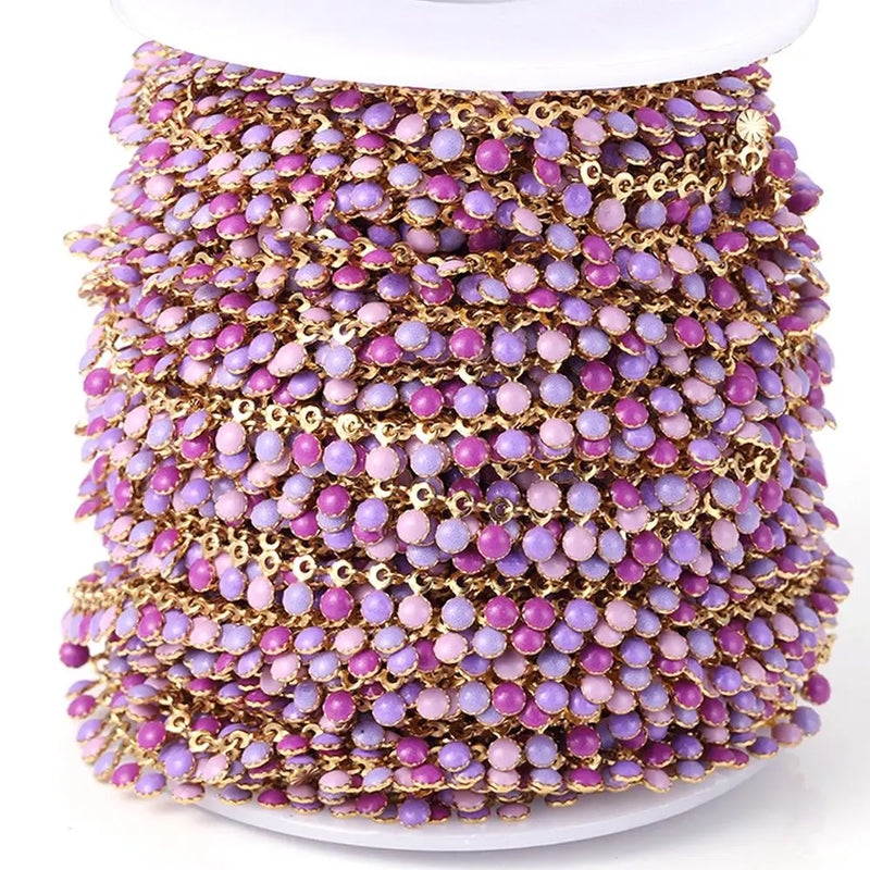 1M Stainless Steel Enamel Sun Drop Chains for Jewelry Making DIY Green Purple