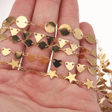 Gold-Plate Tone Circle Star Triangle Stainless Steel Chains for DIY Necklace