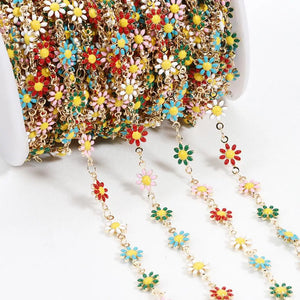 Enamel Flower Chain Beads for Jewelry Making DIY
