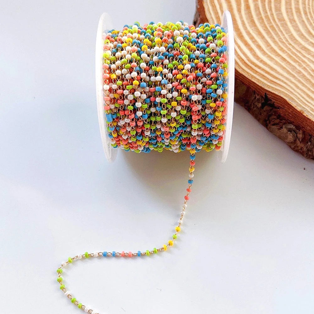 Mix Colors Acrylic Beads Chain for Jewelry Making Pink Beaded KC Chain
