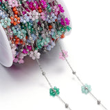 Stainless Steel Chain Flowers Pearl Beads Flat Link Chains DIY Jewelry Making