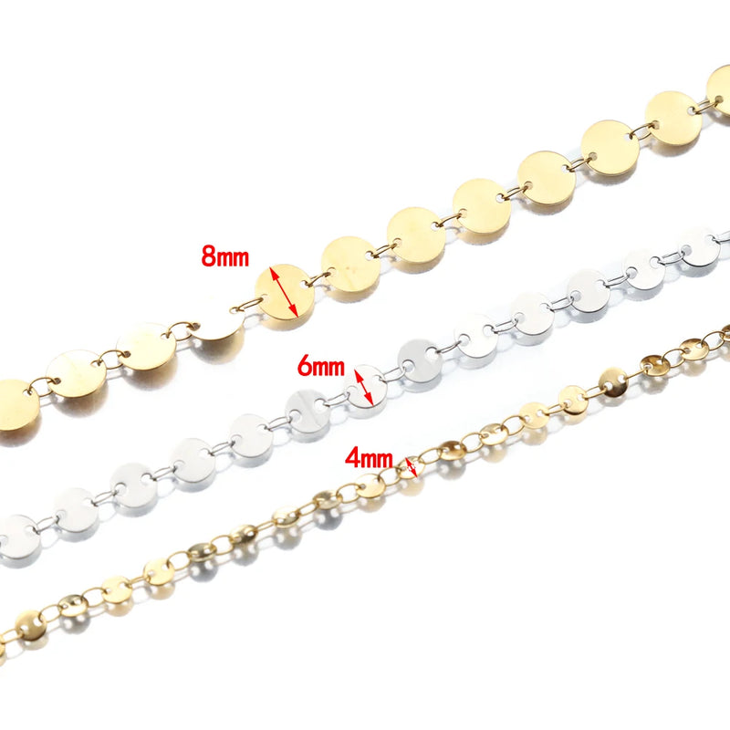 1Meter Stainless Steel Coffee Bean Chain Round Plate Pig Nose Link Chains