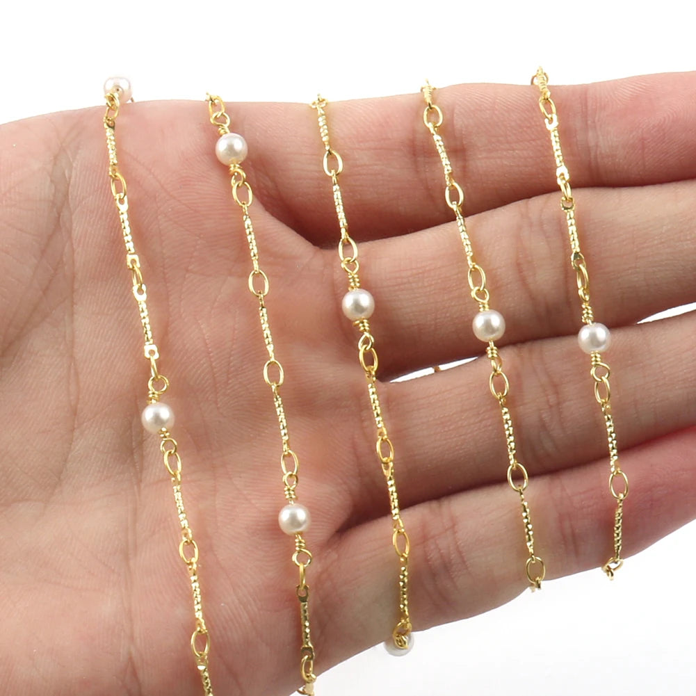 1 Meter Stainless Steel Chain Stone Beads for DIY Jewelry Making