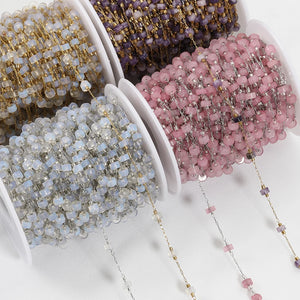 1M Stainless Steel Natural Stone Beaded Chain for DIY Jewelry Making