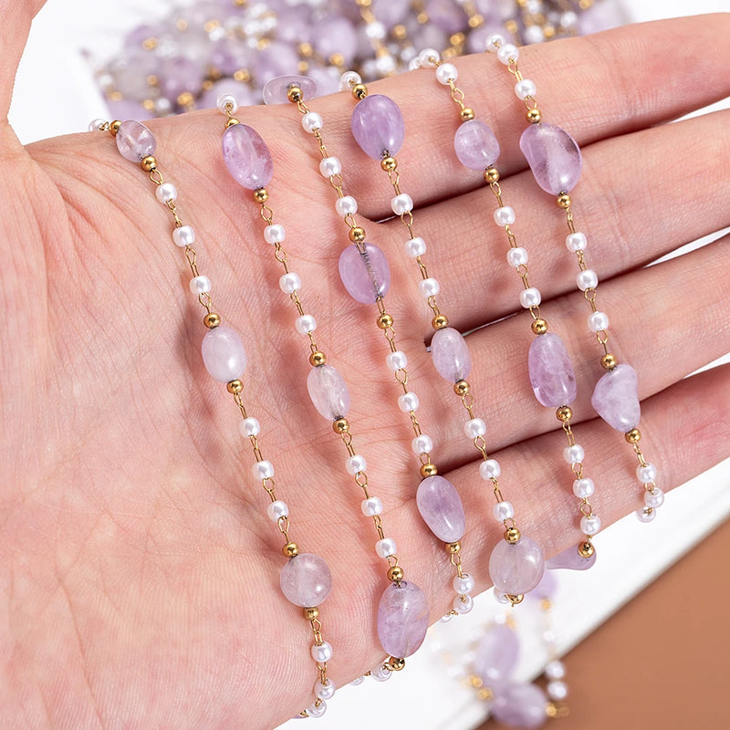 1M Stainless Steel Stone Beads Chain Necklace Bracelet DIY Supplies