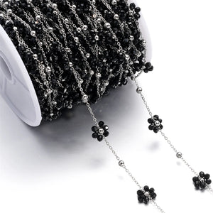 Stainless Steel Pink Crystal Flower Stone Beads Chain for DIY Jewelry