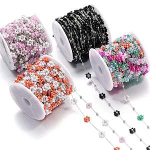 Stainless Steel Pink Crystal Flower Stone Beads Chain for DIY Jewelry