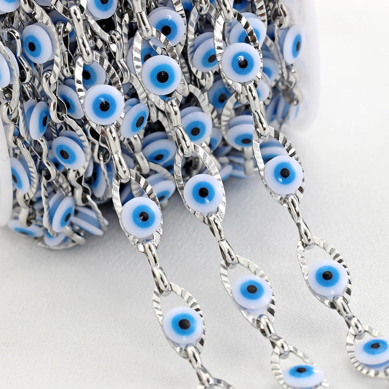 Stainless Steel Evil Eye Chains Turkey Eye Charm Beaded Chains
