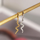 925 Sterling Silver Snake Hoop Huggie Earrings White/Gold
