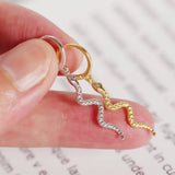 925 Sterling Silver Snake Hoop Huggie Earrings White/Gold