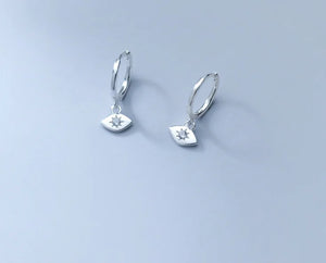 925 Silver CZ Eye Hoop Huggie Earrings