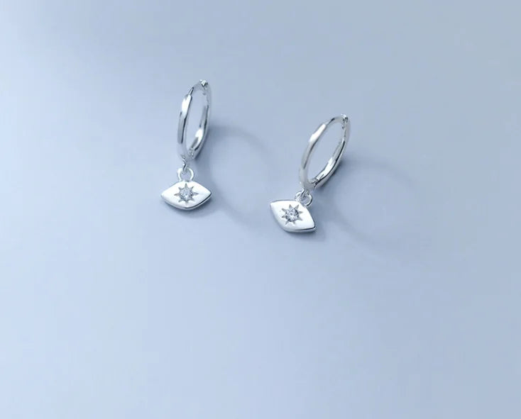 925 Silver CZ Eye Hoop Huggie Earrings