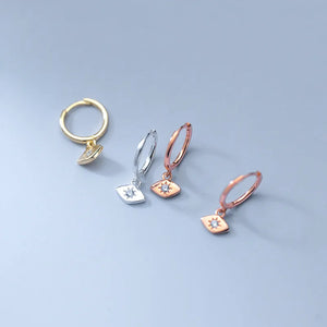 925 Silver CZ Eye Hoop Huggie Earrings