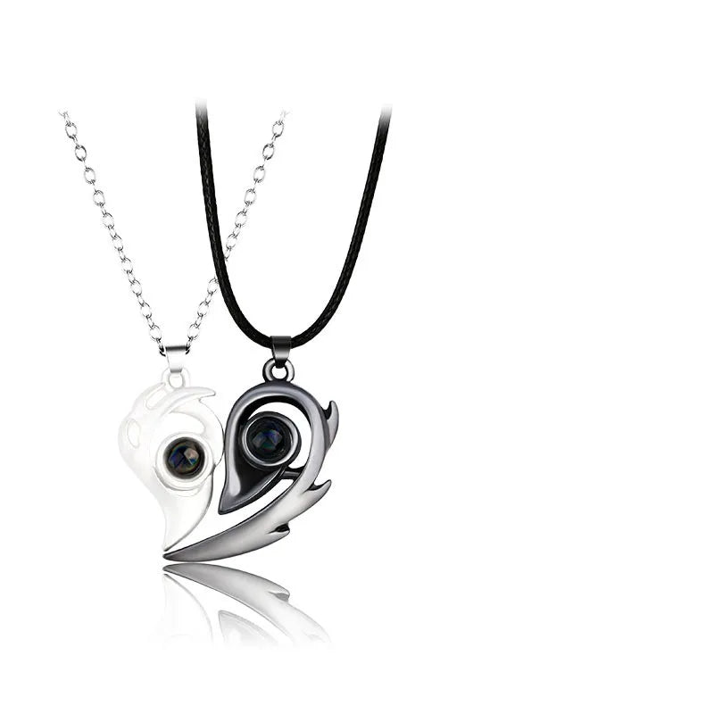 Stainless Steel I Love You Projection Magnetic Couple Necklace Heart Jewelry