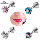 1.2*8mm CZ Flower Labret Lip Ring Stud