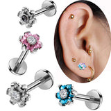 1.2*8mm CZ Flower Labret Lip Ring Stud