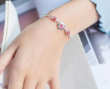 925 Silver Rose Quartz & Star Flower Charms Bangle Bracelet