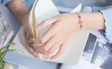 925 Silver Rose Quartz & Star Flower Charms Bangle Bracelet
