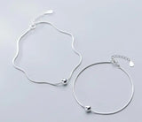 925 Sterling Silver Snakebone & Europe Beads Anklet Bracelet Women's GTLS882