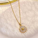 Sunflower Clavicle Necklace Choker Shining Crystal Pendant Jewelry