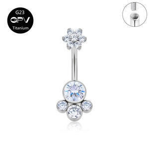 14G Titanium Navel Ring with Zircon & Opal, Female Body Piercing Jewelry