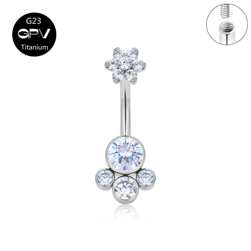 14G Titanium Navel Ring with Zircon & Opal, Female Body Piercing Jewelry