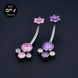 14G Titanium Navel Ring with Zircon & Opal, Female Body Piercing Jewelry
