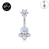 14G Titanium Navel Ring with Zircon & Opal, Female Body Piercing Jewelry