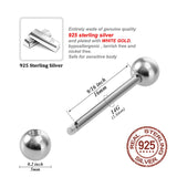 925 Sterling Silver Tongue Nipple Rings 14G Barbell Women Body Piercing Jewelry