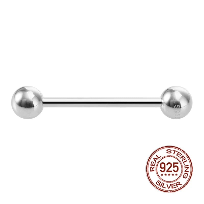 925 Sterling Silver Tongue Nipple Rings 14G Barbell Women Body Piercing Jewelry