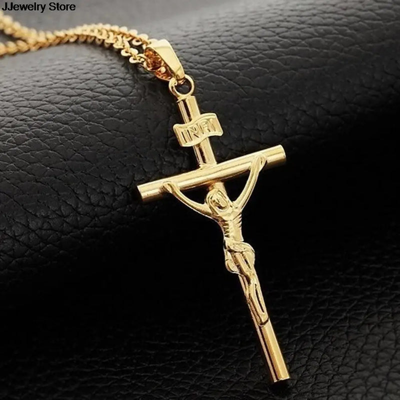 Men Cross Pendant Necklace Jesus Cross Chain Necklace Punk Religious Jewelry