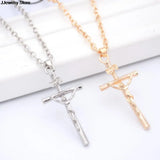 Men Cross Pendant Necklace Jesus Cross Chain Necklace Punk Religious Jewelry