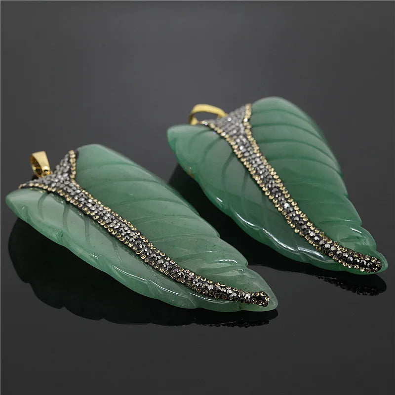 Leaf Shape Rhinestone Pendant Charms for Women