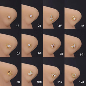 20G Stainless Steel CZ Nose Studs for Women - L-Shaped Nose Ring