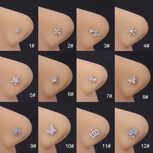 20G Stainless Steel CZ Nose Studs for Women - L-Shaped Nose Ring