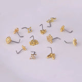20G Stainless Steel CZ Nose Studs for Women - L-Shaped Nose Ring