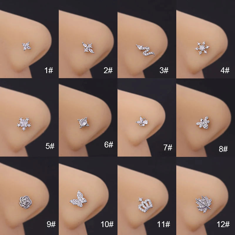 20G Stainless Steel CZ Nose Studs for Women - L-Shaped Nose Ring