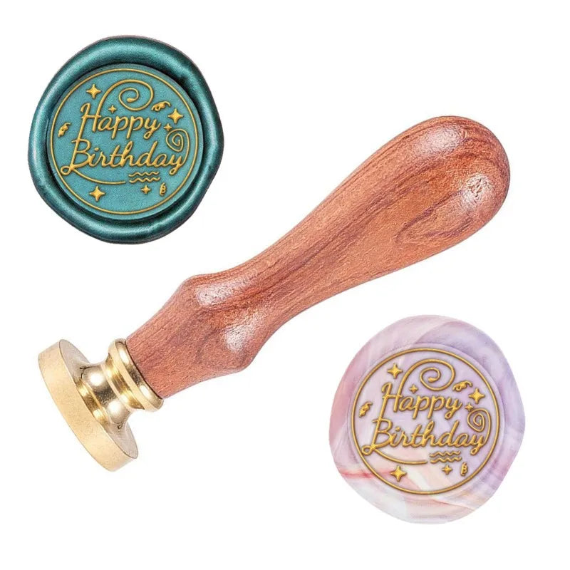 25mm Happy Birthday Wax Sealing Stamp with Brass Head and Wooden Handle