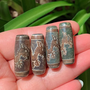 30mm Dragon Vintage Natural Tibetan Dzi Agates Beads Grey Green Agat Stone Beads