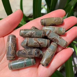 30mm Dragon Vintage Natural Tibetan Dzi Agates Beads Grey Green Agat Stone Beads