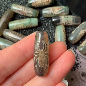 30mm Spider Tibetan Dzi Agates Beads Buddha Jewelry Healing Grey Green Agat Ston