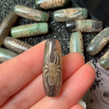 30mm Spider Tibetan Dzi Agates Beads Buddha Jewelry Healing Grey Green Agat Ston