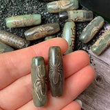 30mm Spider Tibetan Dzi Agates Beads Buddha Jewelry Healing Grey Green Agat Ston