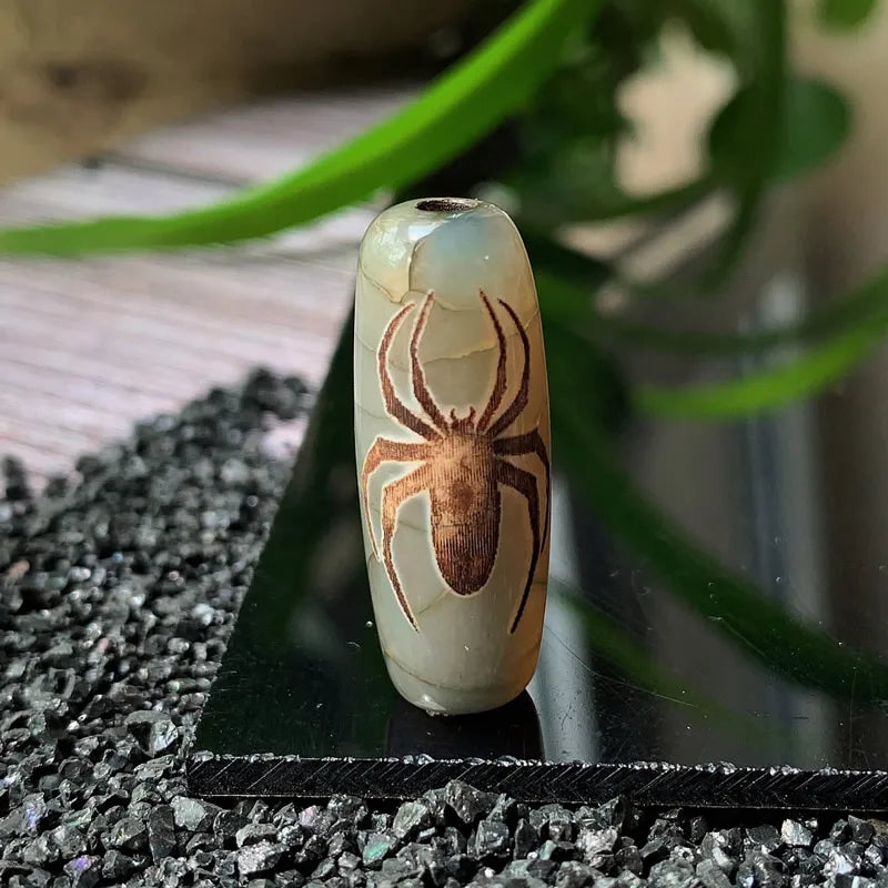 30mm Spider Tibetan Dzi Agates Beads Buddha Jewelry Healing Grey Green Agat Ston