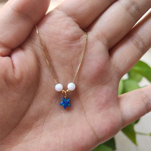 6mm Opal Star Necklace 925 Sterling Box Chain Blue/Purple/Mint