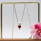 925 Sterling Opal Heart Necklace with Box Chain - Yellow/Purple/Red Opal Heart