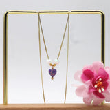 925 Sterling Opal Heart Necklace with Box Chain - Yellow/Purple/Red Opal Heart